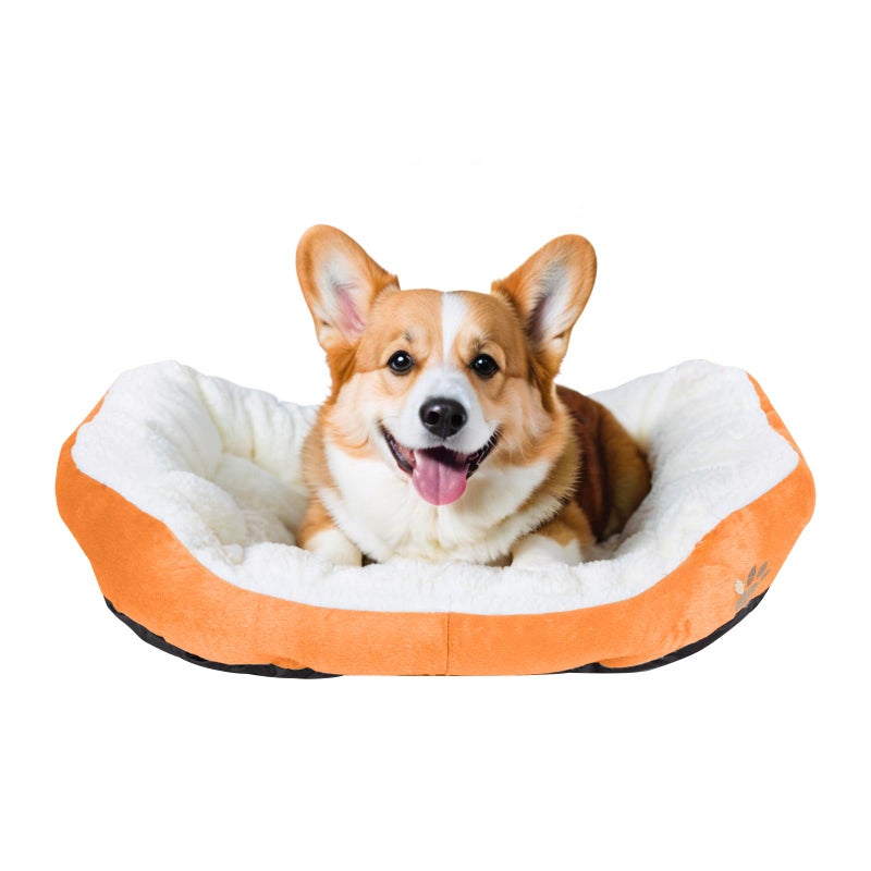 Resulzon Round Dog Cat Beds Mattress Washable Pads Room, Soft Durable Plush Faux Fur Sleeping Pet Fleece Bed Mat for Small Doggy Kitten Puppy, with Anti-Slip Waterproof Bottom (Orange) - Image 1